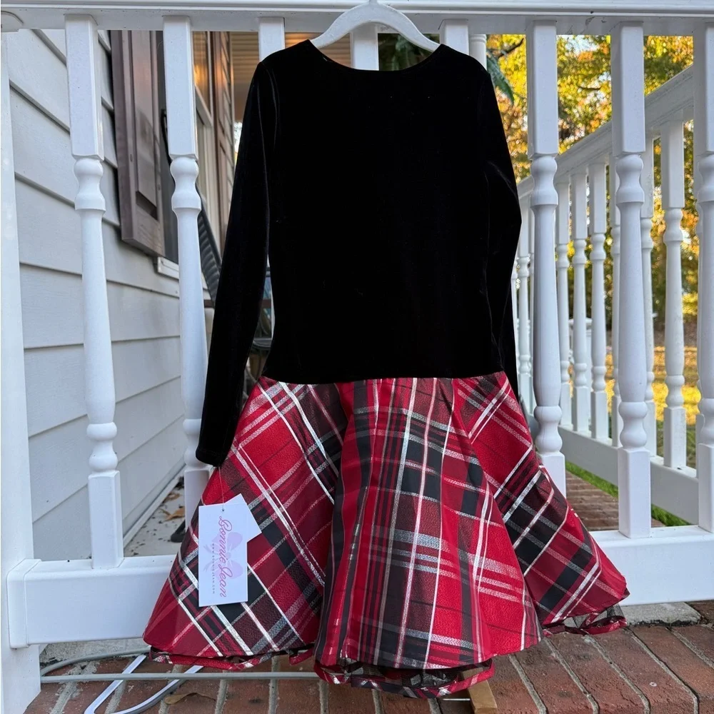 Bonnie Jean Girls Long-Sleeve Plaid Hipster Dress Silver Bow Size 8 NWT Holiday - Picture 5 of 6
